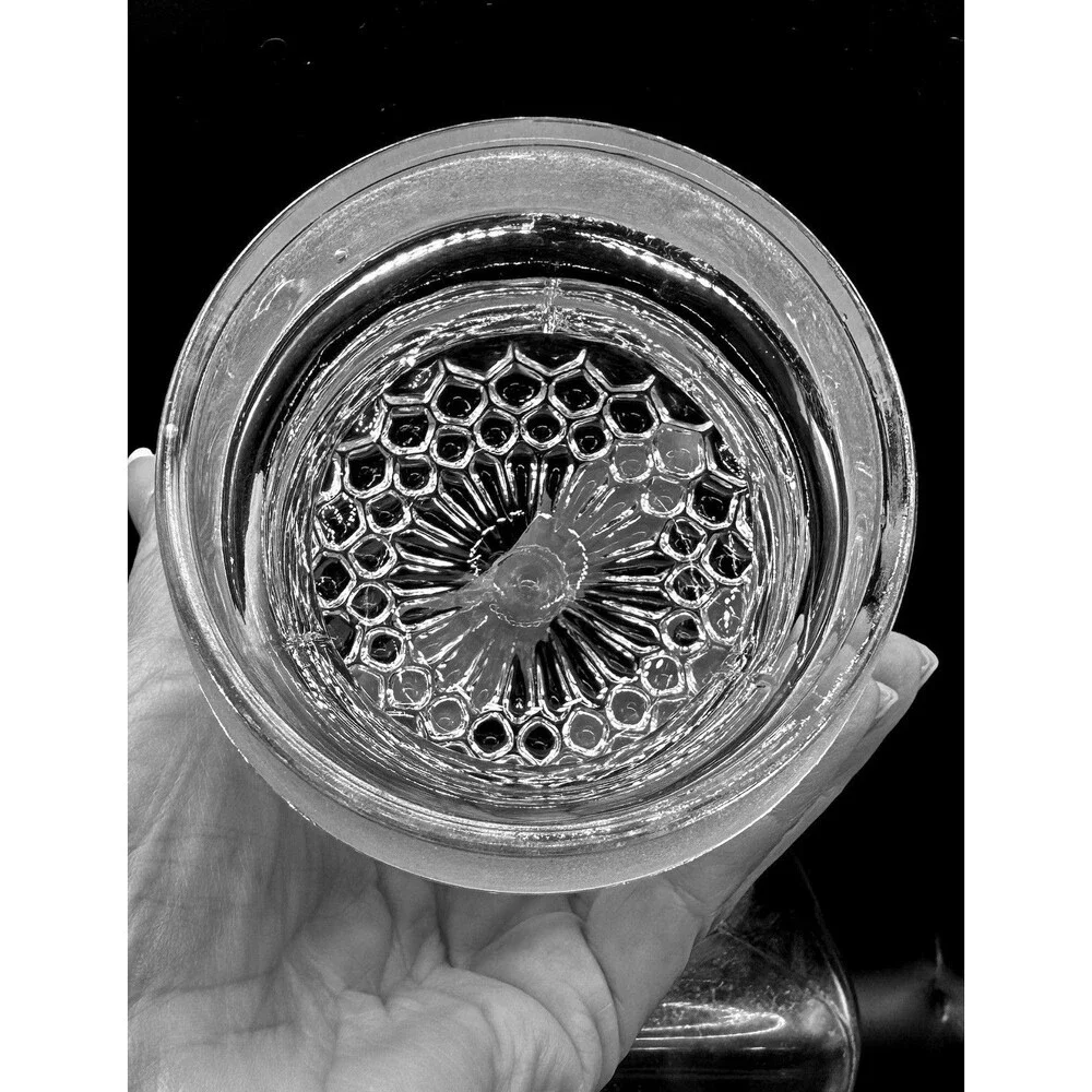 Vintage Square Clear Glass Apothecary Canister w/Decorative Floral Stopper 2 Qt